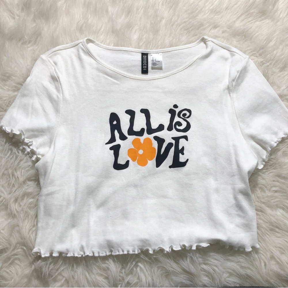 Cute white crop top graphic t shirt large L white floral spring summer tops tee